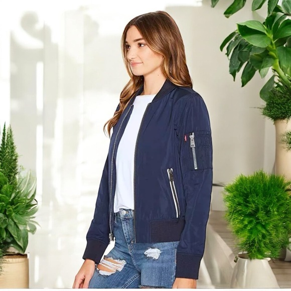 NEW Women's Levi’s Navy Blue Flight Bomber Jacket - Picture 4 of 16